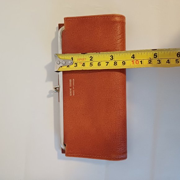 Vintage 1980s Genuine Leather Double Kiss Lock Brown Wallet Purse Made in Canada - Picture 9 of 11